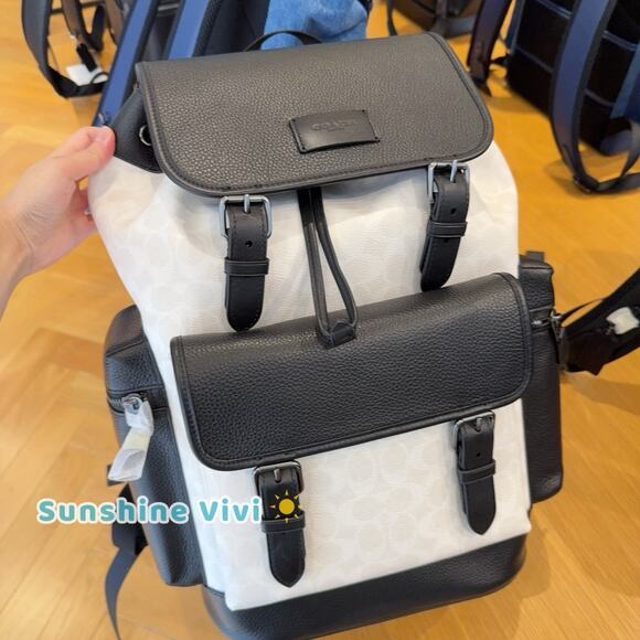 NWT Coach MEN's Sprint Backpack Signature Canvas CBI12 Gunmetal/Chalk/Black